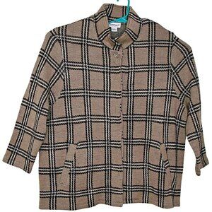 Serengeti Womens 2X Wool Jacket Shacket Sweater Tan Black Plaid Button Up Pocket